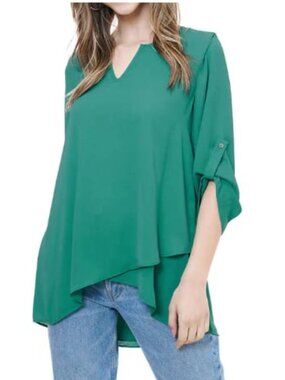 NWT Cristina B Flowy Asymmetrical Green Blouse